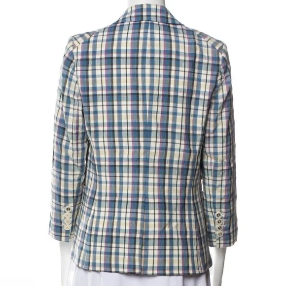 Veronica Beard Blue Plaid Schoolboy Linen Blend Dickey Jacket Blazer NWOT - Picture 4 of 6